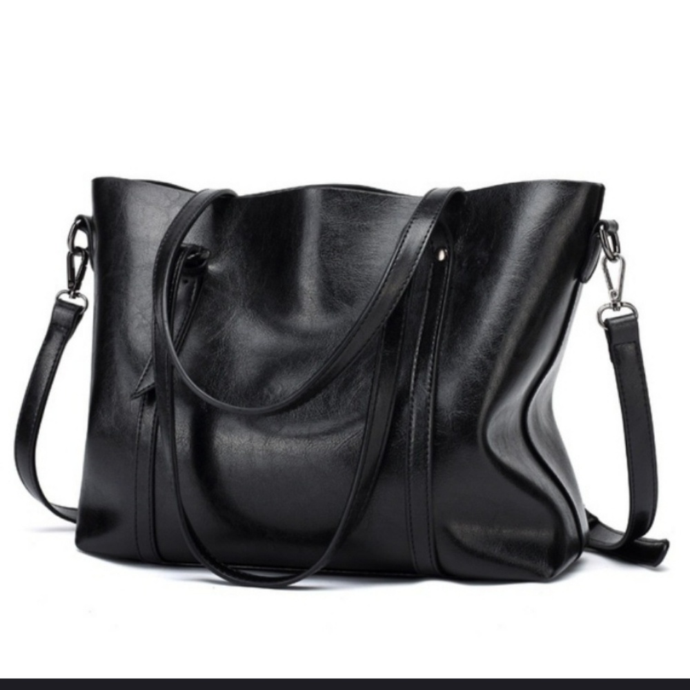 Cowhide Leather Shoulder Bag-Black